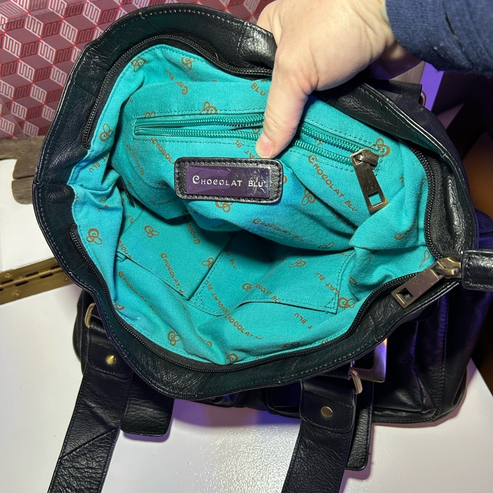 Chocolat Blu Black Shoulder Bag with Gold Accents - Picture 11 of 12